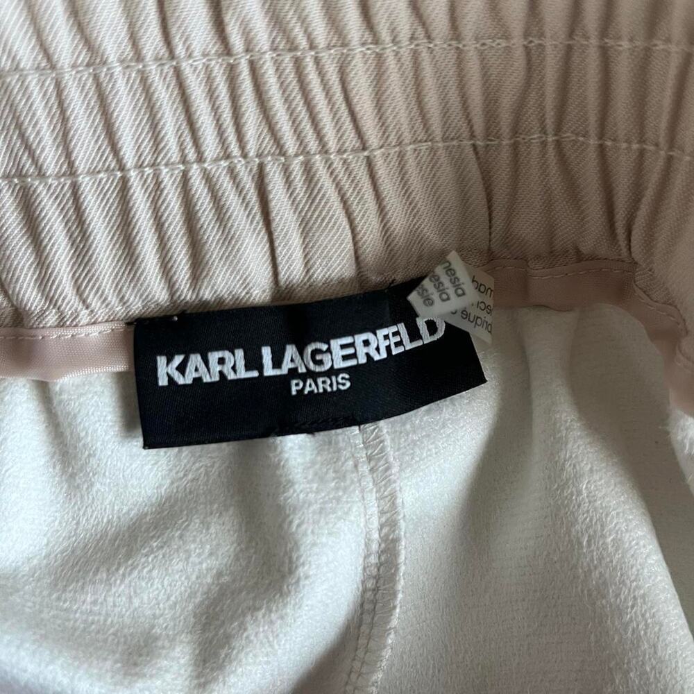 Karl Lagerfield Faux Leather Biege Shorts - Picture 7 of 8